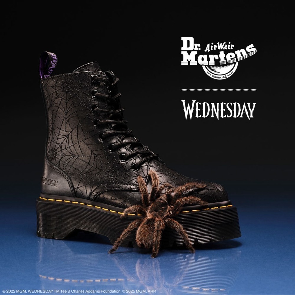 Dr. Martens x Wednesday Addams Jadon Platform Boots Black Leather Spiderweb New